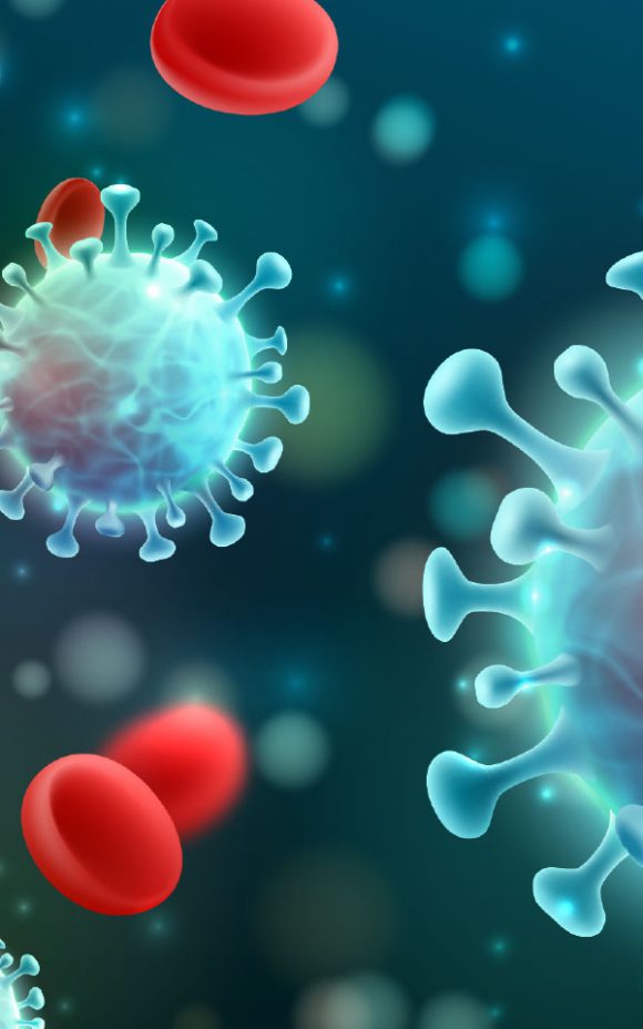 Virus background with disease cells and red blood cells