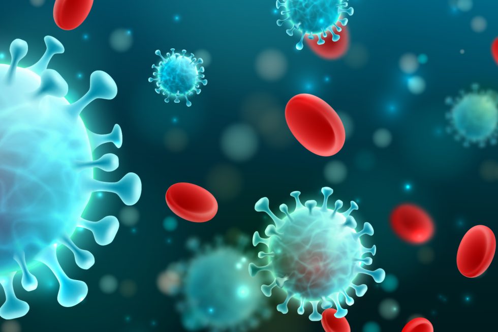 Virus background with disease cells and red blood cells